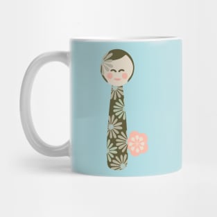 JAPANESE KOKESHI DOLL Flowers Light Pastel Green Beige - UnBlink Studio by Jackie Tahara Mug